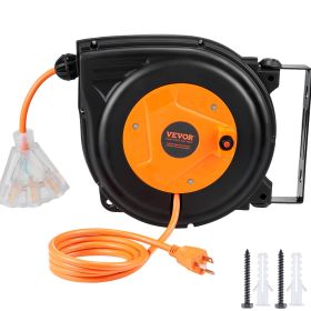 VEVOR Retractable Extension Cord Reel, 30 FT, Heavy Duty 16AWG/3C SJTOW Power Cord, with Lighted Triple Tap Outlet 10 Amp Circuit Breaker, for Ceiling