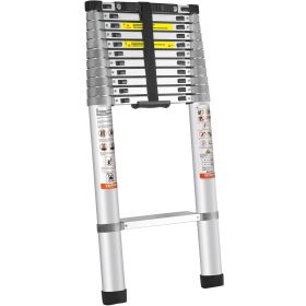 VEVOR Telescoping Ladder, 15 FT Aluminum One-button Retraction Collapsible Extension Ladder, 400 LBS Capacity with Non-slip Feet, Portable Multi-purpo