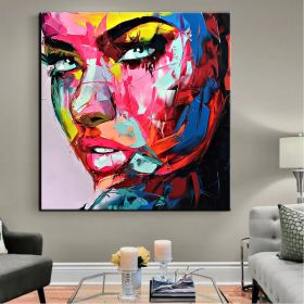 Handmade Oil Painting  Hand Painted Wall Art On Canvas Beauty Women Face Colorful Portrait Abstract Modern Home  Living Room hallway bedroom luxurious (size: 90x90cm)