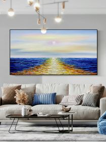 Hand-painted landscape ocean abstract seascape with sunset scenery fashion texture oil painting texture for home living room (size: 90x120cm)