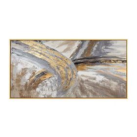 Hand Painted Thick Textured Abstract Grey Color and Gold Foil Oil Painting on Canvas Oil Modern Painting Fine Art Picture No Frame (size: 90x180cm)