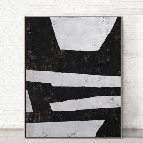 100% Handmade Abstract Oil Painting  Wall Art Modern Minimalist Black and White Picture Canvas Home Decor For Living Room No Frame (size: 100x150cm)