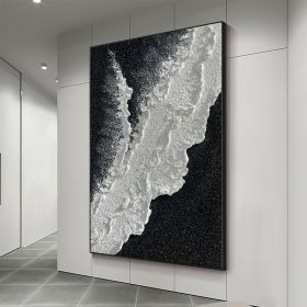 Modern Abstract handpainted large size wholesale prodcut ocean seaside thick grey and black Oil painting Simple Design Wall Art (size: 100x150cm)