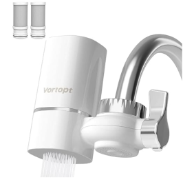 Vortopt Faucet Water Filter For Sink - NSF Certified Water Purifier For Faucet, 400 Gallons Faucet Mount Tap Water Filtration System For Kitchen, Bath (Color: White tuo)