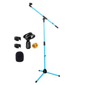 5 Core Mic Stand Collapsible Height Adjustable Up to 6ft Metal Microphone Tripod Stands w Boom Arm Para Microfono for Singing Karaoke Speech Stage Rec (Color: MS 080 SKY BLU)