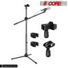 5 Core Microphone Stand Boom w Tripod Base Foldable Adjustable Height Up to 86 Inches 360 Degree Rotating W Dual Mic Holder & Golden Mic Screw Singing