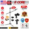 5 Core Microphone Stand Boom w Tripod Base Foldable Adjustable Height Up to 86 Inches 360 Degree Rotating W Dual Mic Holder & Golden Mic Screw Singing