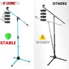 5 Core Mic Stand Collapsible Height Adjustable Up to 6ft Metal Microphone Tripod Stands w Boom Arm Para Microfono for Singing Karaoke Speech Stage Rec