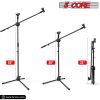 5 Core Microphone Stand Boom w Tripod Base Foldable Adjustable Height Up to 86 Inches 360 Degree Rotating W Dual Mic Holder & Golden Mic Screw Singing